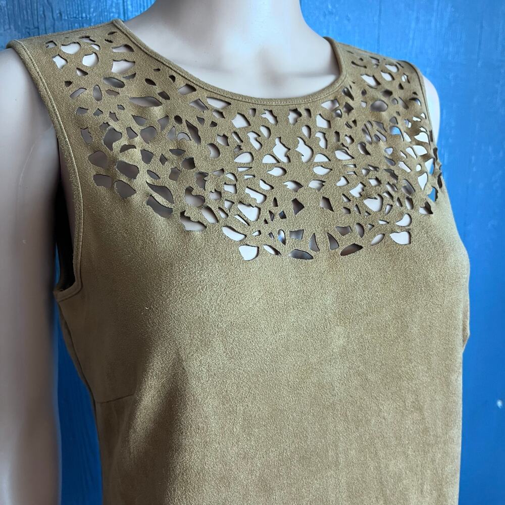 Spense Faux Suede Laser Cutout Sleeveless Dress 6 Western Cowgirl Yellowstone - Picture 3 of 7